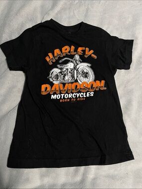 Harley-Davidson Black Short Sleeve Tee with Orange & White Graphic